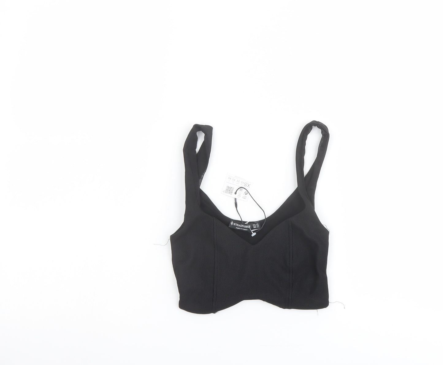 Stradivarius Womens Black Polyester Cropped Tank Size XS Sweetheart
