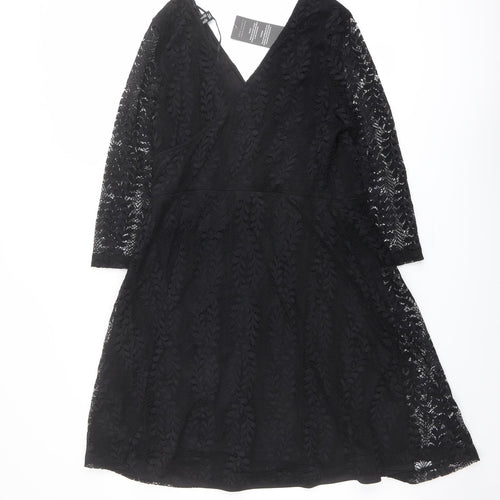 New Look Womens Black Geometric Nylon A-Line Size 14 V-Neck Pullover