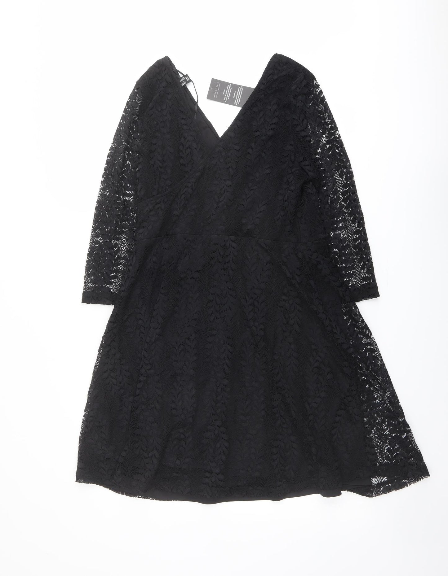 New Look Womens Black Geometric Nylon A-Line Size 14 V-Neck Pullover