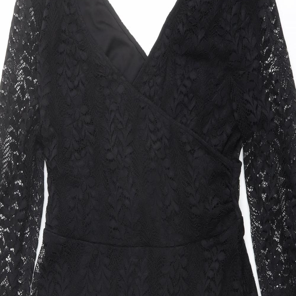 New Look Womens Black Geometric Nylon A-Line Size 14 V-Neck Pullover