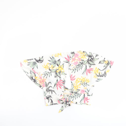 H&M Womens White Floral Polyester Cropped Blouse Size S V-Neck