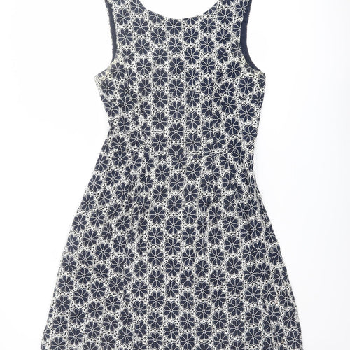 Monsoon Womens Blue Geometric Cotton Shift Size 12 Round Neck Zip