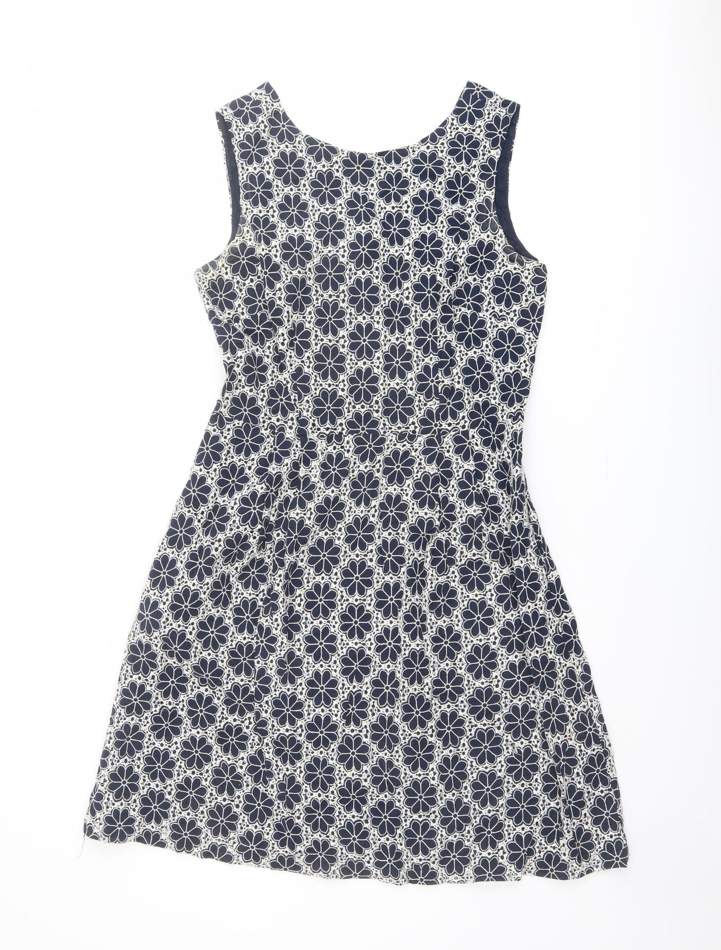 Monsoon Womens Blue Geometric Cotton Shift Size 12 Round Neck Zip