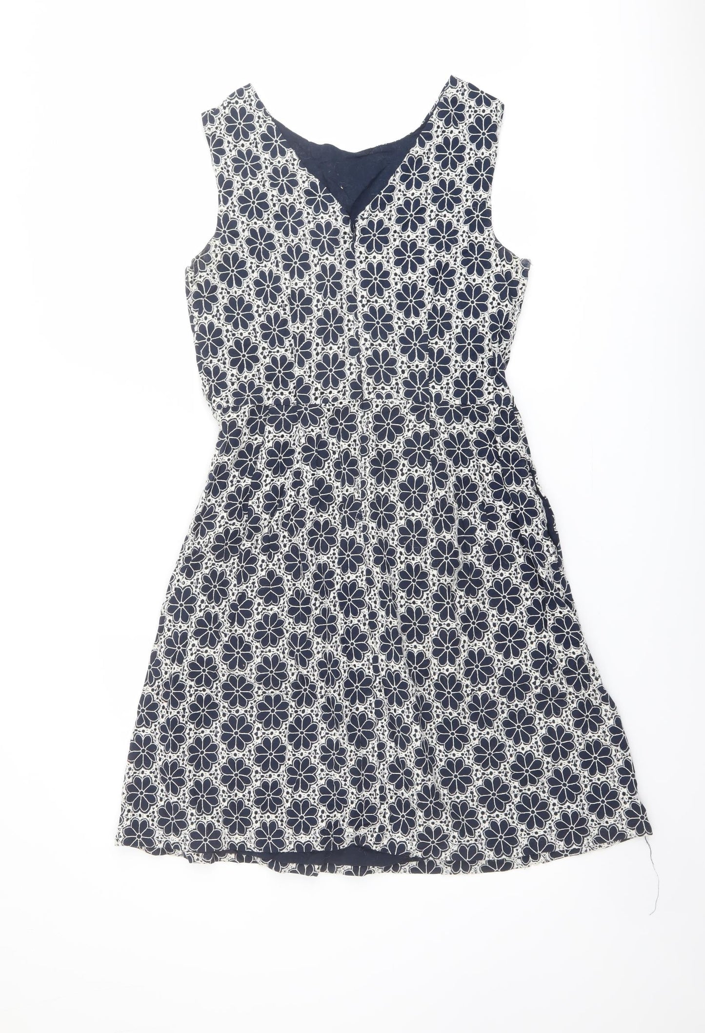 Monsoon Womens Blue Geometric Cotton Shift Size 12 Round Neck Zip