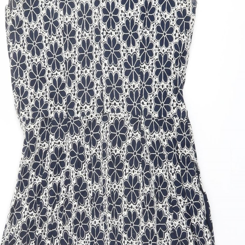 Monsoon Womens Blue Geometric Cotton Shift Size 12 Round Neck Zip