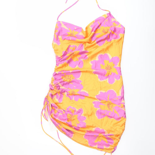 Bershka Womens Multicoloured Floral Polyester Mini Size L Halter Pullover
