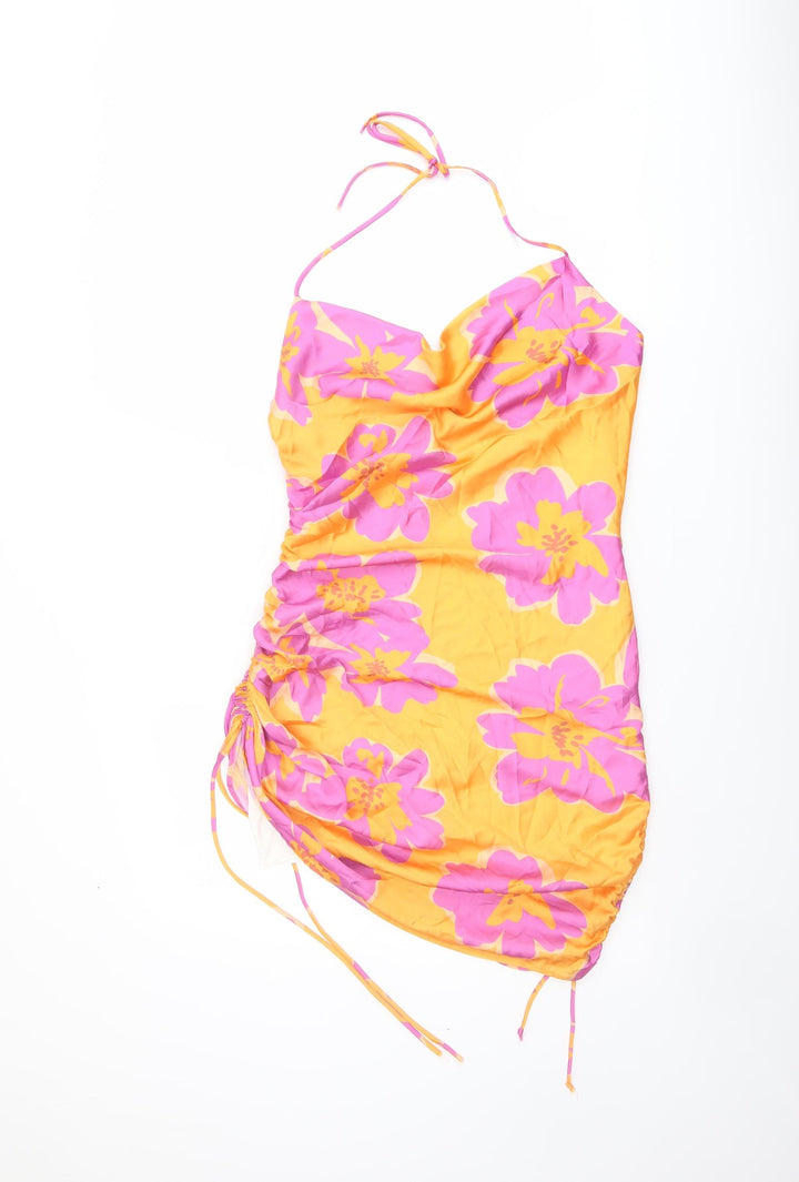 Bershka Womens Multicoloured Floral Polyester Mini Size L Halter Pullover