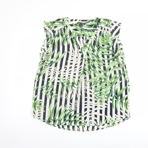 Hilary Radley Womens White Striped Polyester Basic Blouse Size L V-Neck