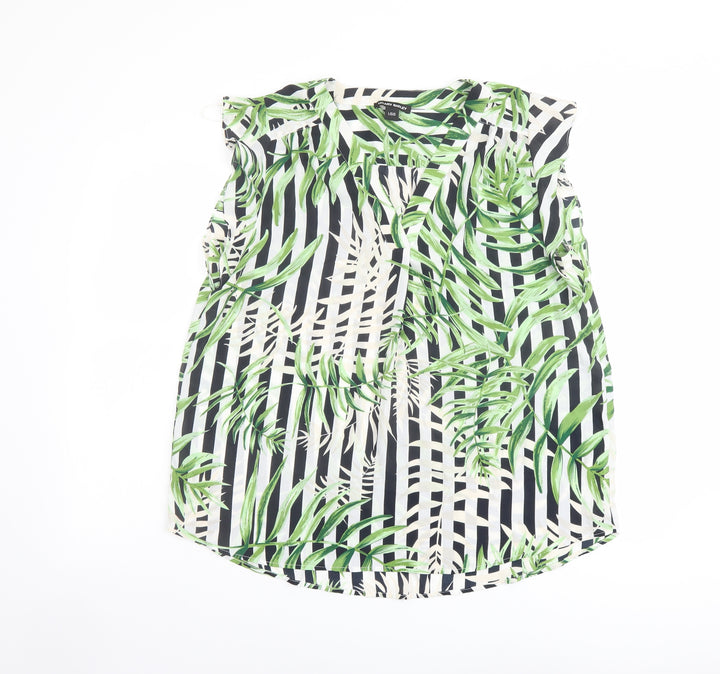 Hilary Radley Womens White Striped Polyester Basic Blouse Size L V-Neck