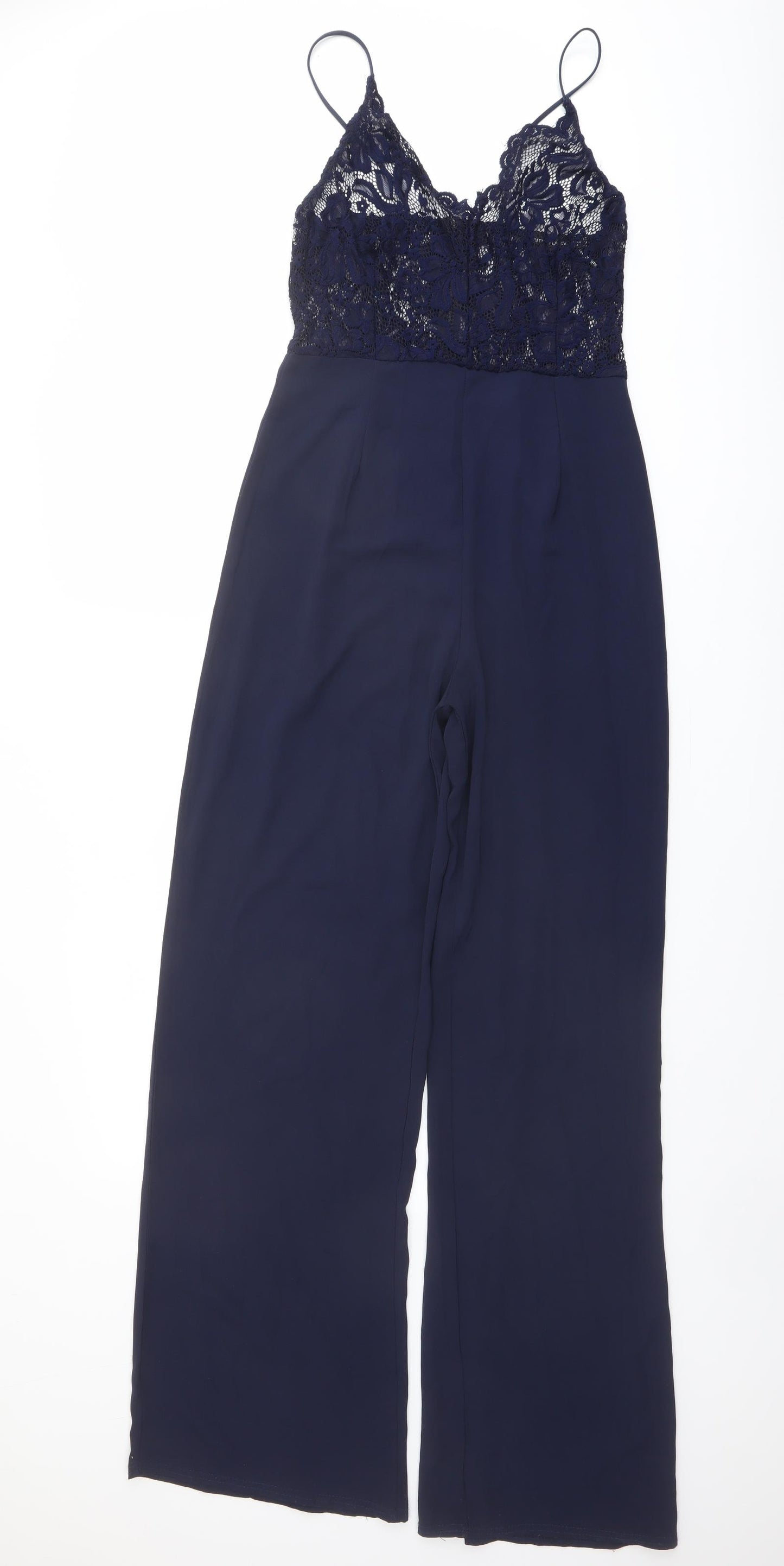 PRETTYLITTLETHING Womens Blue Polyester Jumpsuit One-Piece Size 12 Zip - Lace Top