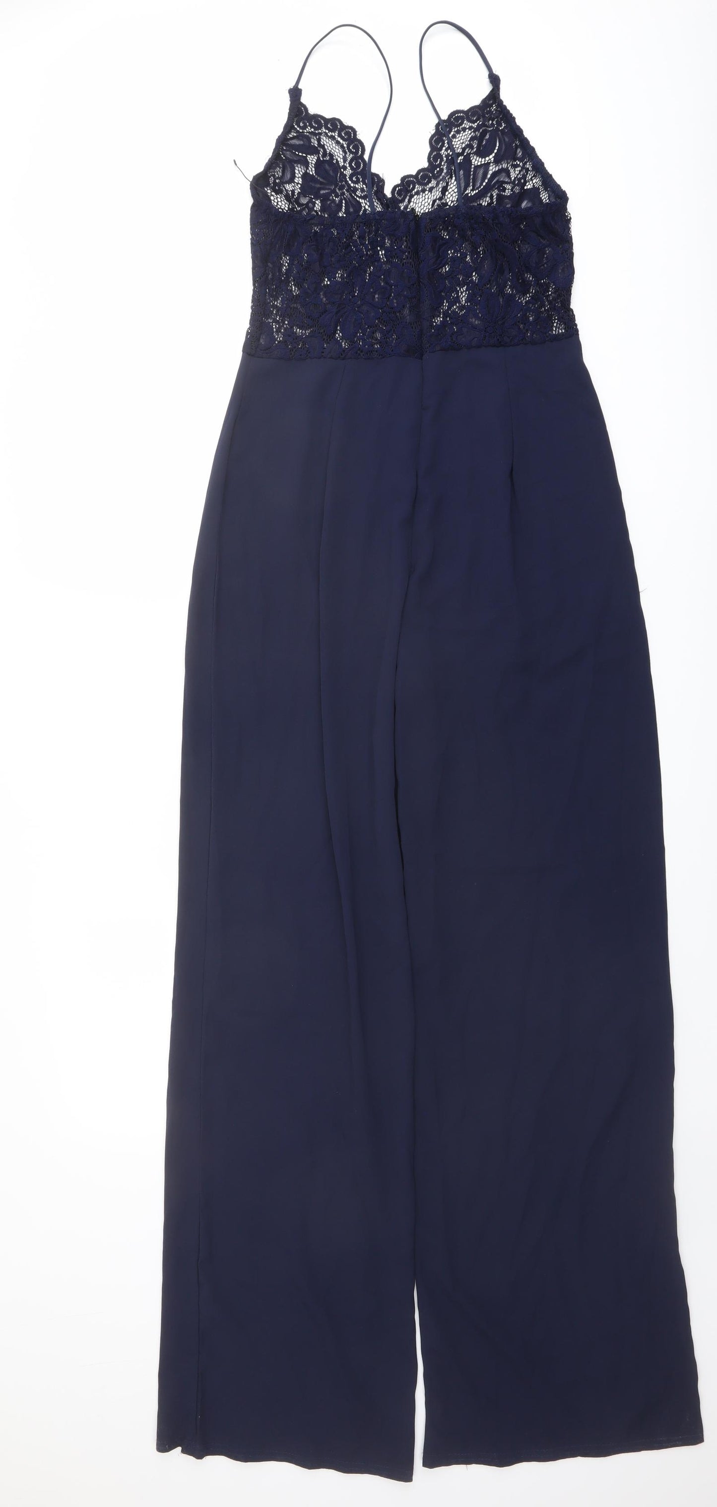 PRETTYLITTLETHING Womens Blue Polyester Jumpsuit One-Piece Size 12 Zip - Lace Top