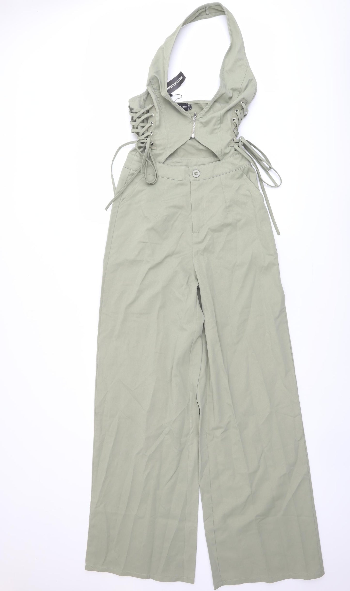 PRETTYLITTLETHING Womens Green Polyester Jumpsuit One-Piece Size 8 Button