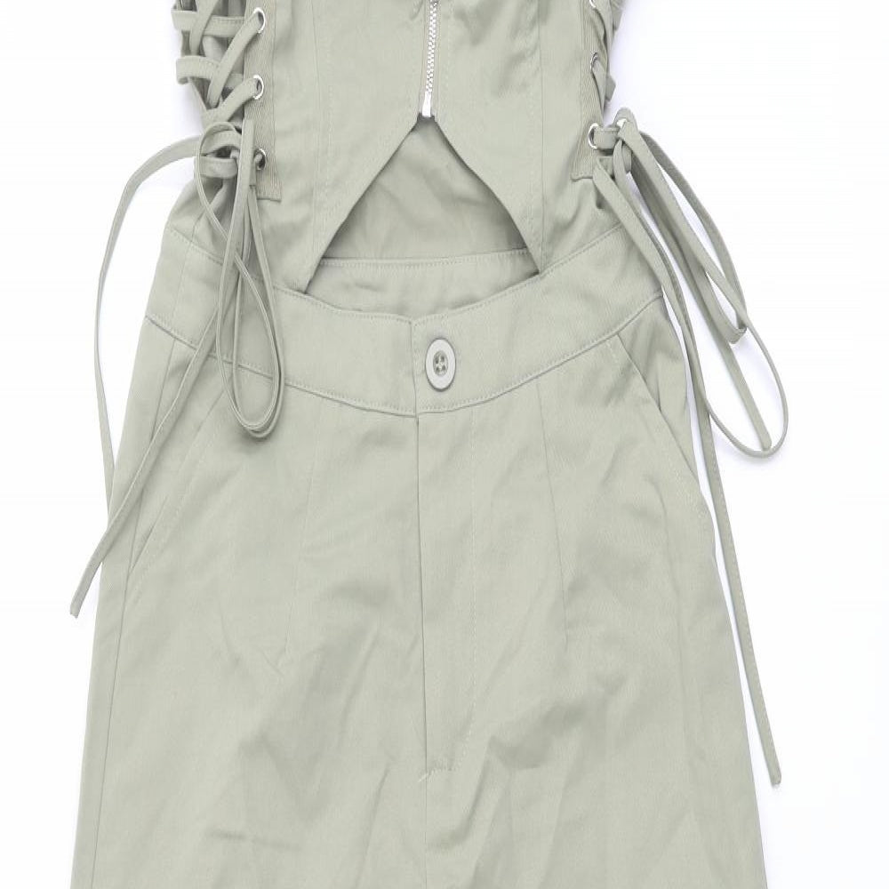 PRETTYLITTLETHING Womens Green Polyester Jumpsuit One-Piece Size 8 Button