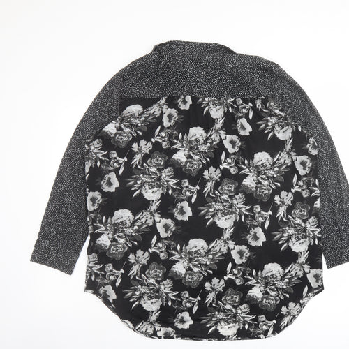 H&M Womens Black Floral Polyester Basic Blouse Size L Collared