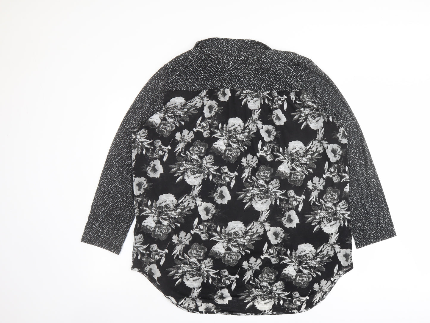 H&M Womens Black Floral Polyester Basic Blouse Size L Collared