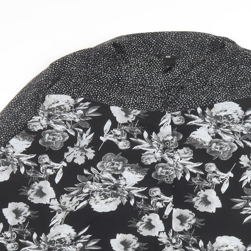 H&M Womens Black Floral Polyester Basic Blouse Size L Collared