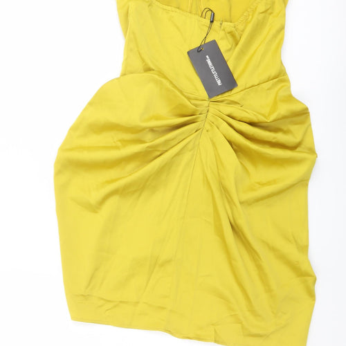 PRETTYLITTLETHING Womens Yellow Polyester A-Line Size 10 Off the Shoulder Zip
