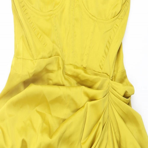 PRETTYLITTLETHING Womens Yellow Polyester A-Line Size 10 Off the Shoulder Zip