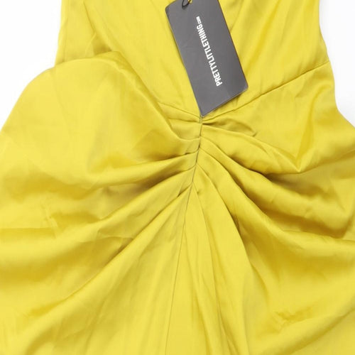 PRETTYLITTLETHING Womens Yellow Polyester A-Line Size 10 Off the Shoulder Zip