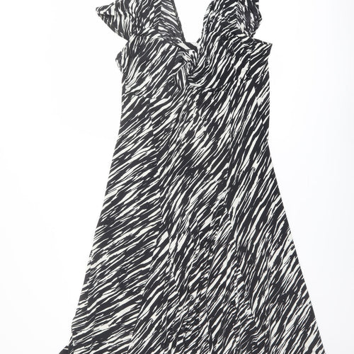 Annabelle Womens Black Animal Print Polyester Trapeze & Swing Size 14 V-Neck Pullover - Zebra pattern