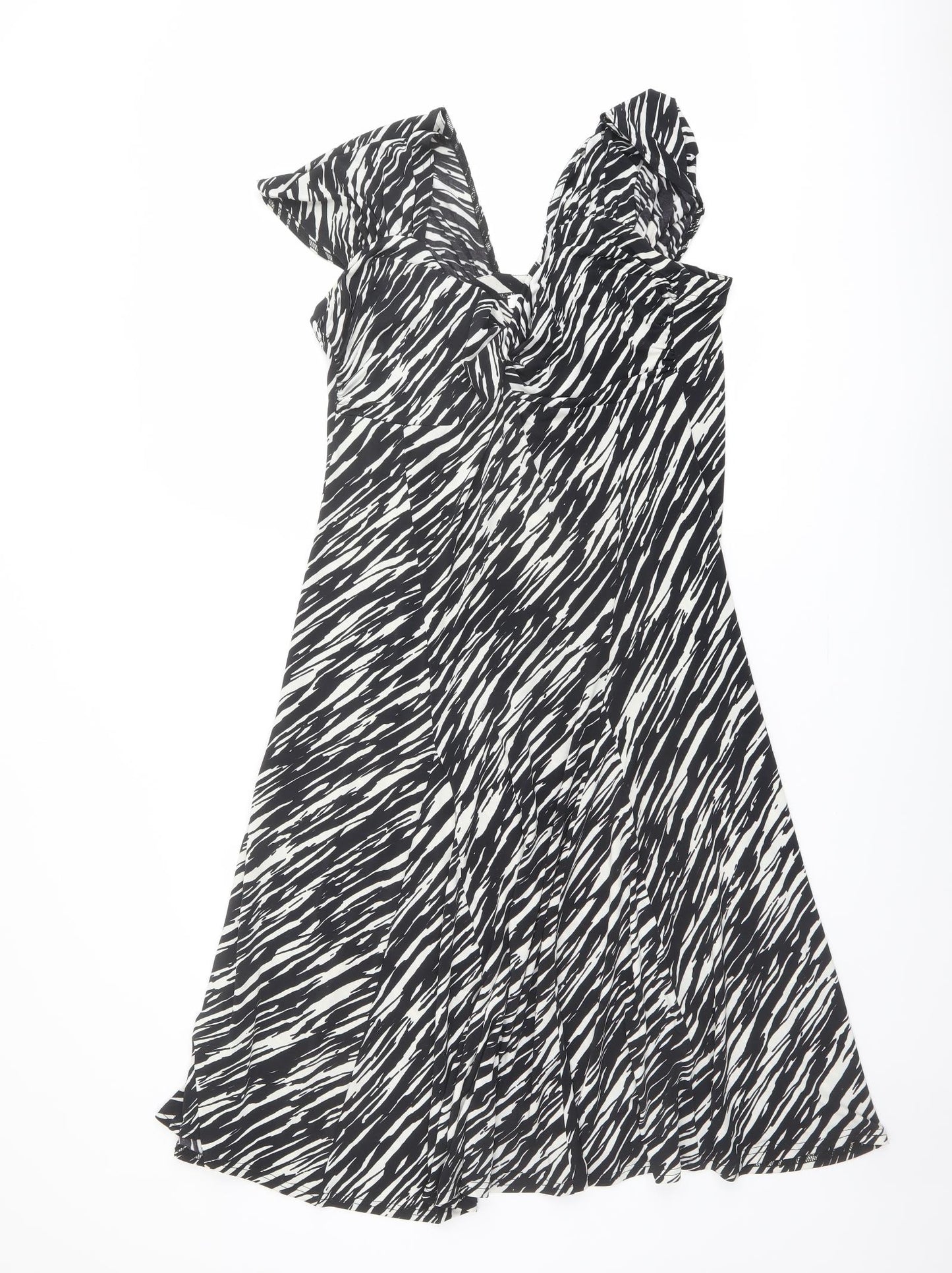 Annabelle Womens Black Animal Print Polyester Trapeze & Swing Size 14 V-Neck Pullover - Zebra pattern