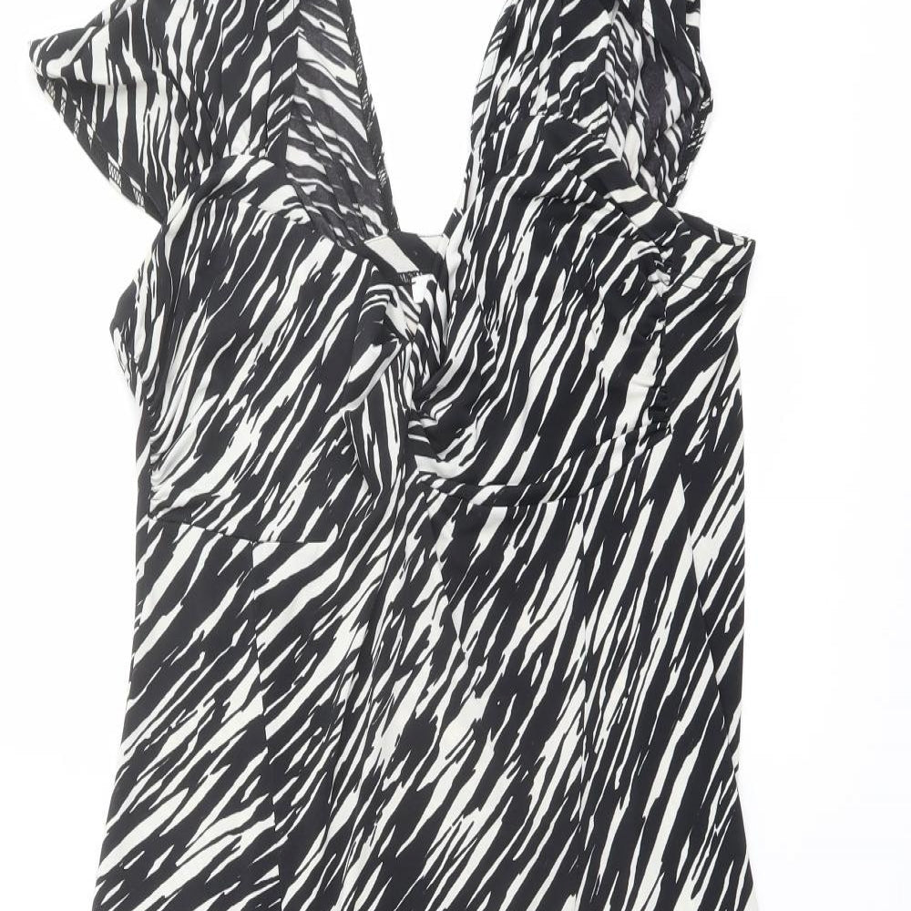 Annabelle Womens Black Animal Print Polyester Trapeze & Swing Size 14 V-Neck Pullover - Zebra pattern