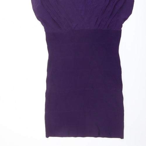 Oasis Womens Purple Viscose A-Line Size 14 V-Neck Zip
