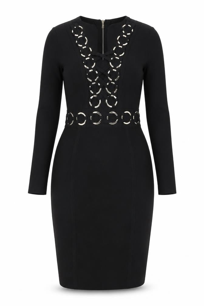 Allyson Womens Black Viscose Pencil Dress Size S V-Neck Zip