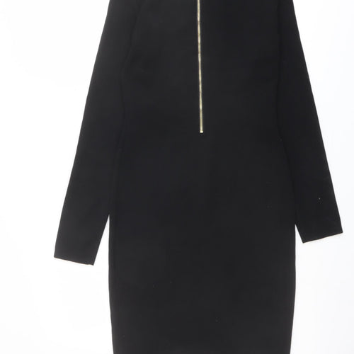 Allyson Womens Black Viscose Pencil Dress Size S V-Neck Zip