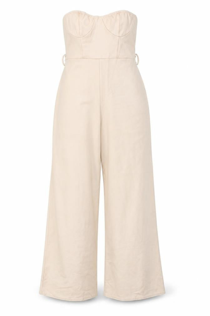 Front view of Boohoo women’s pink polyester jumpsuit one-piece, size UK 8, pullover