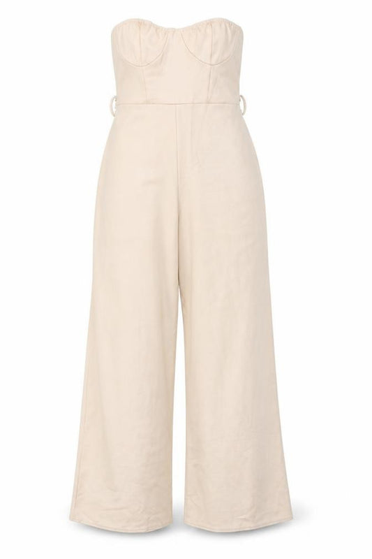 Front view of Boohoo women’s pink polyester jumpsuit one-piece, size UK 8, pullover
