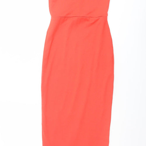 Public Desire Womens Orange Polyester Bodycon Size 6 Mock Neck Button