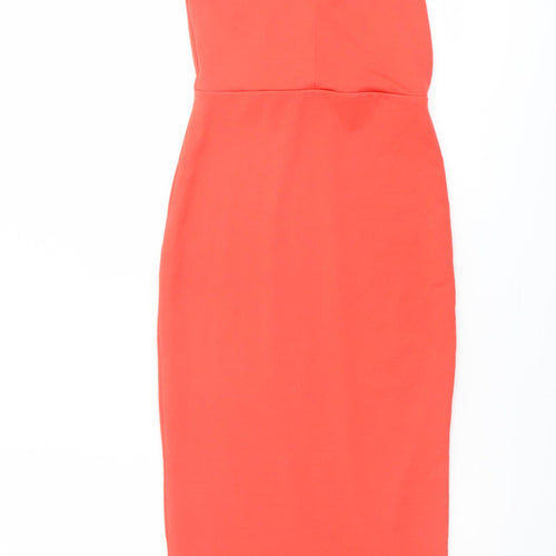 Public Desire Womens Orange Polyester Bodycon Size 6 Mock Neck Button