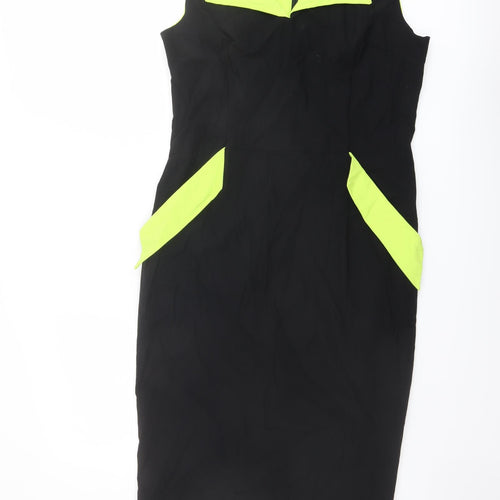 Roman Womens Black Colourblock Viscose Shift Size 14 V-Neck Zip