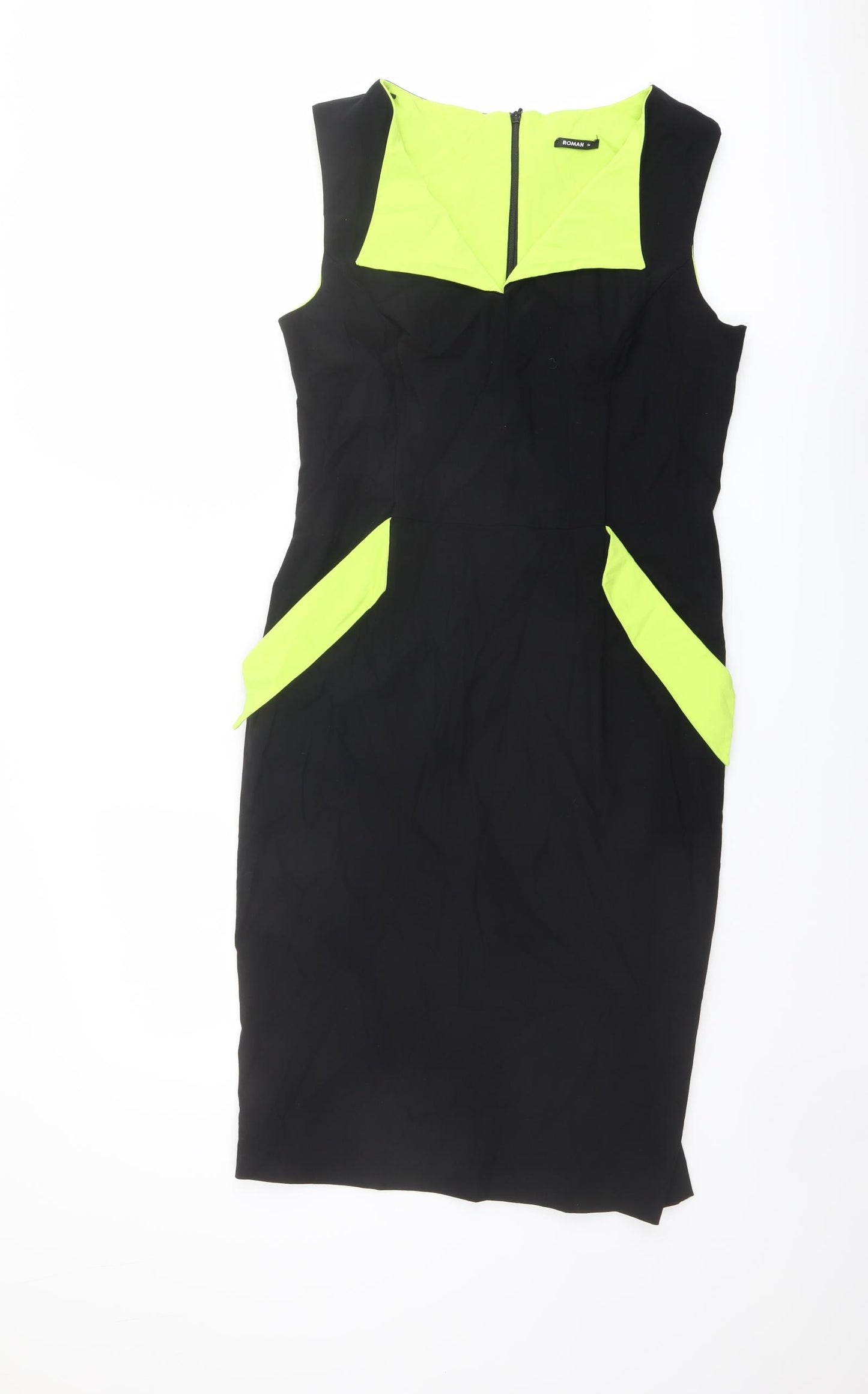 Roman Womens Black Colourblock Viscose Shift Size 14 V-Neck Zip