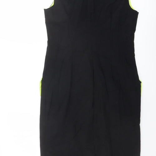 Roman Womens Black Colourblock Viscose Shift Size 14 V-Neck Zip
