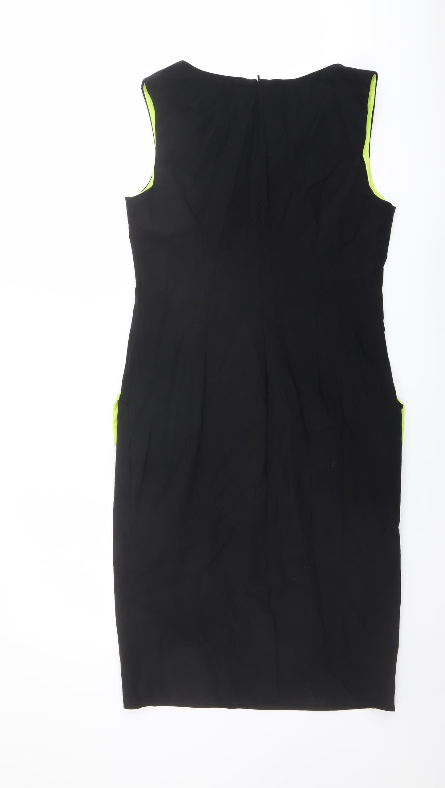 Roman Womens Black Colourblock Viscose Shift Size 14 V-Neck Zip