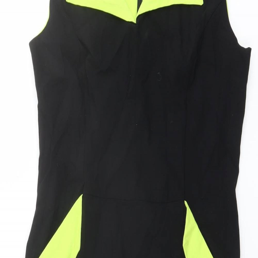 Roman Womens Black Colourblock Viscose Shift Size 14 V-Neck Zip