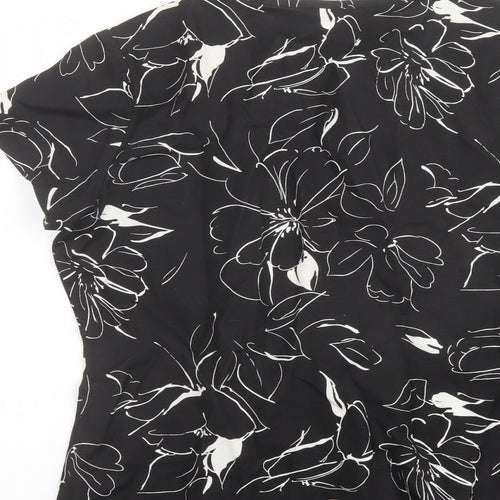 Alexara Womens Black Floral Linen Basic T-Shirt Size L Round Neck