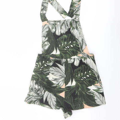 Topshop Womens Green Geometric Cotton Dungaree One-Piece Size 6 Pullover - Leaf Print