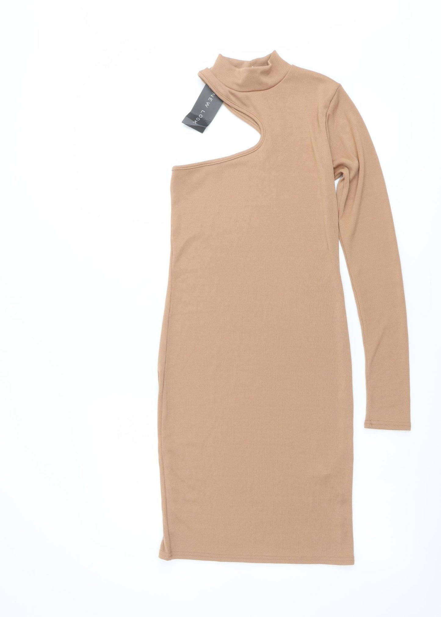 New Look Womens Beige Polyester Bodycon Size 6 One Shoulder Pullover