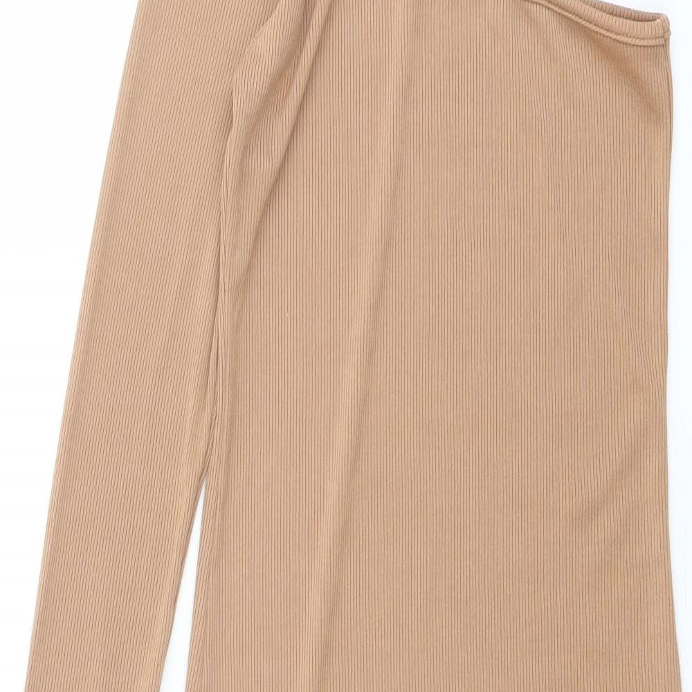 New Look Womens Beige Polyester Bodycon Size 6 One Shoulder Pullover