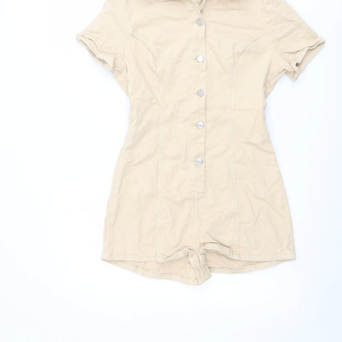 Topshop Womens Beige Cotton Playsuit One-Piece Size 12 Button