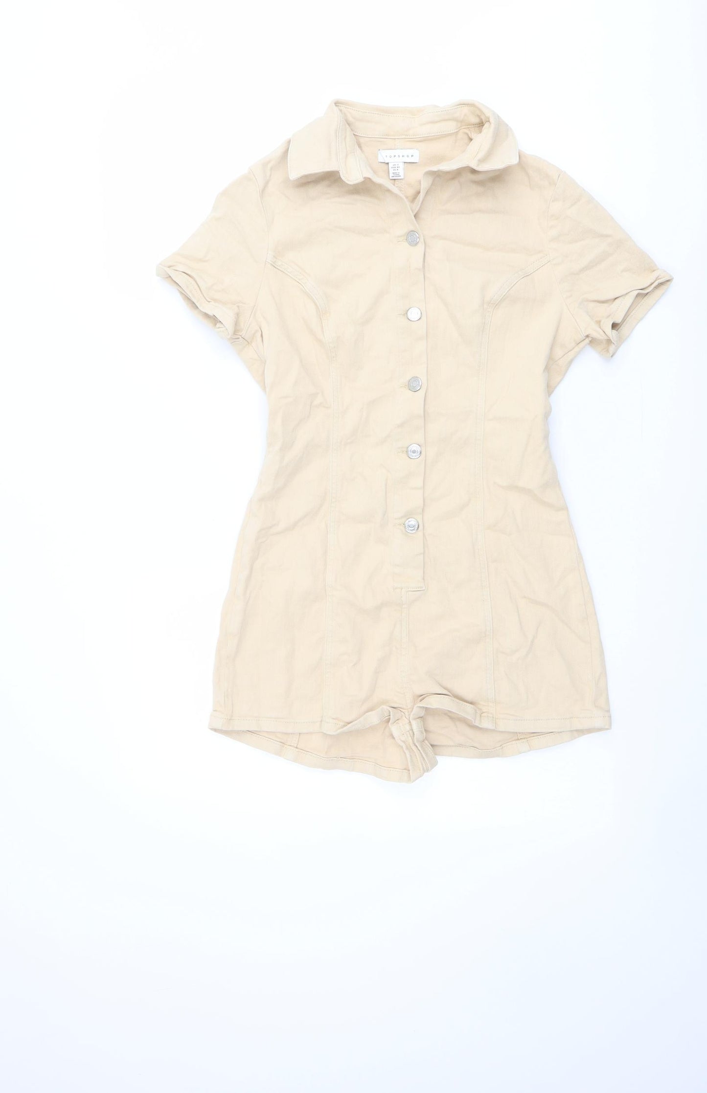 Topshop Womens Beige Cotton Playsuit One-Piece Size 12 Button