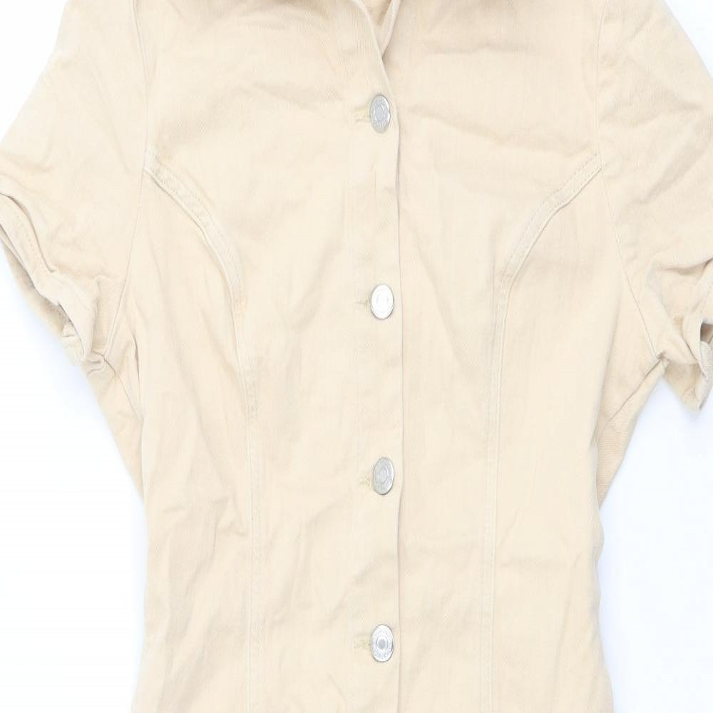 Topshop Womens Beige Cotton Playsuit One-Piece Size 12 Button