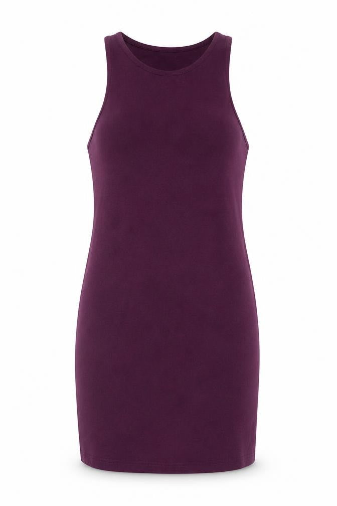 Front view of H&M women’s purple polyester tank dress, size S, round neck pullover