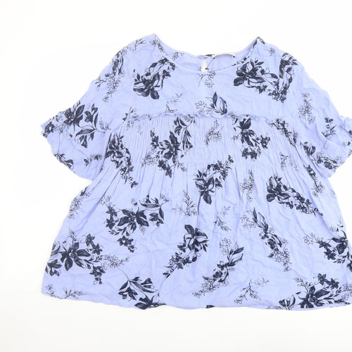 Per Una Womens Blue Floral Viscose Basic Blouse Size 8 Round Neck
