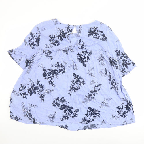 Per Una Womens Blue Floral Viscose Basic Blouse Size 8 Round Neck