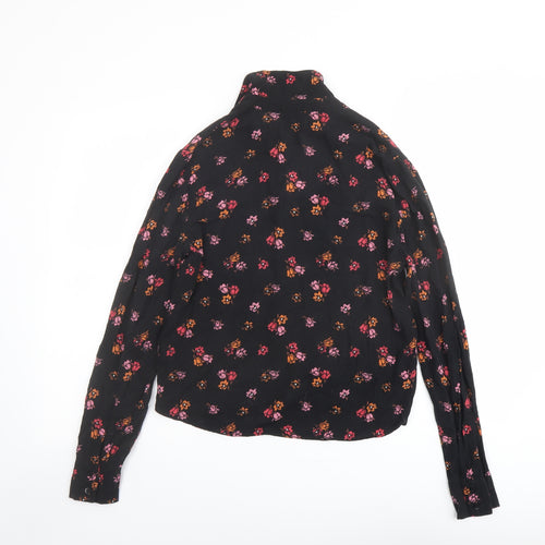 Topshop Womens Black Floral Viscose Basic Button-Up Size 10 Collared