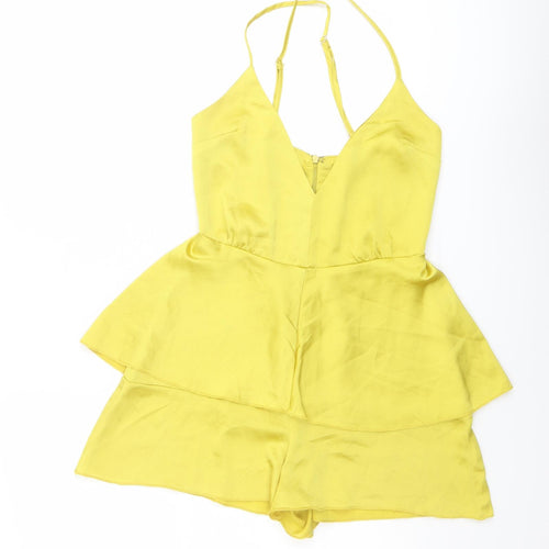Missguided Womens Yellow Polyester Playsuit One-Piece Size 4 Zip